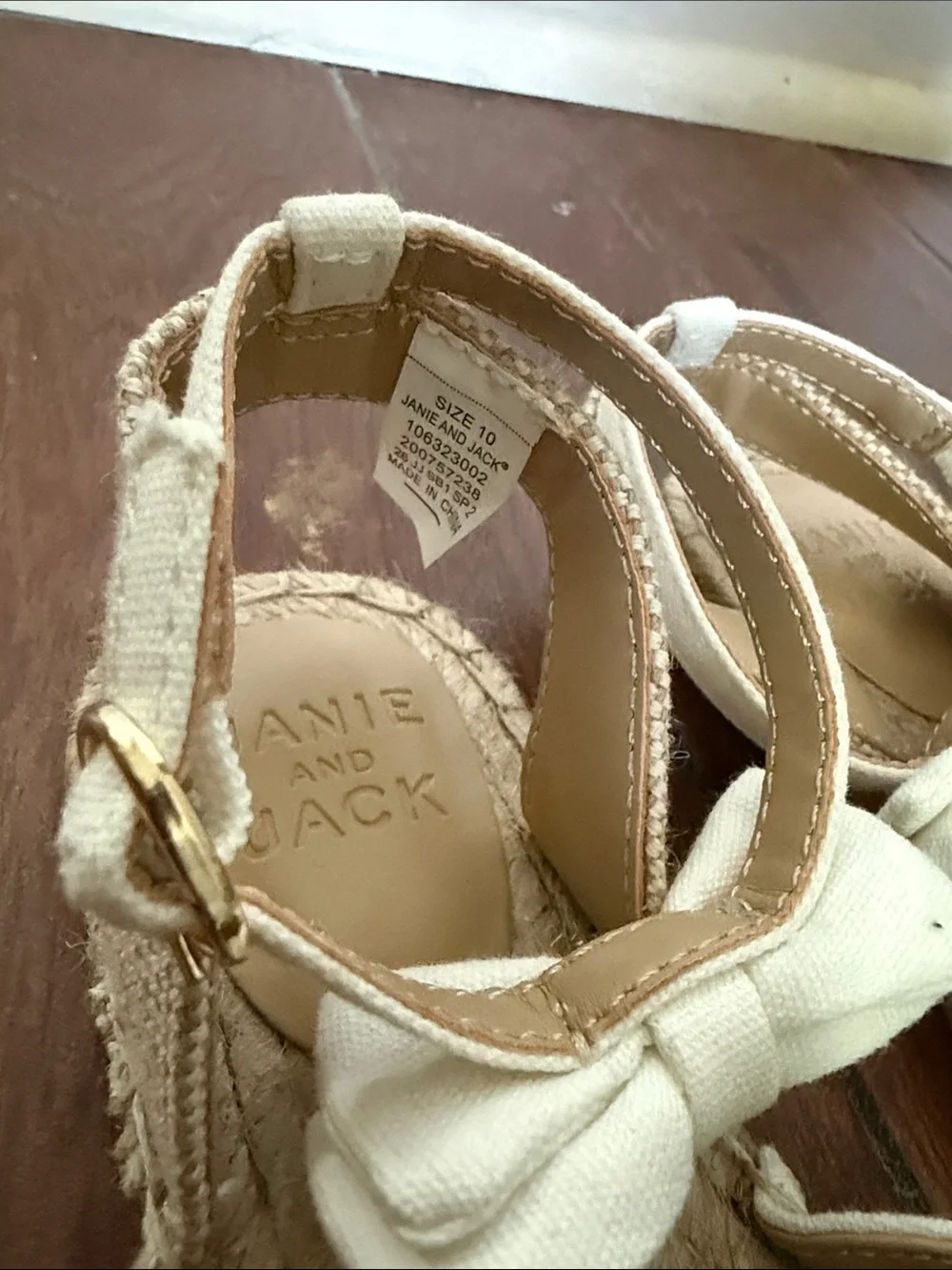 New Janie and Jack Cream Canvas Espadrille Sandals with Bow Accent